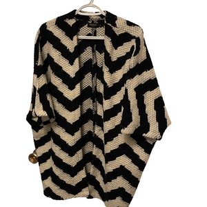 Soaked in Luxury Chevron Patterned Black and Cream Open Cardigan Size S/M